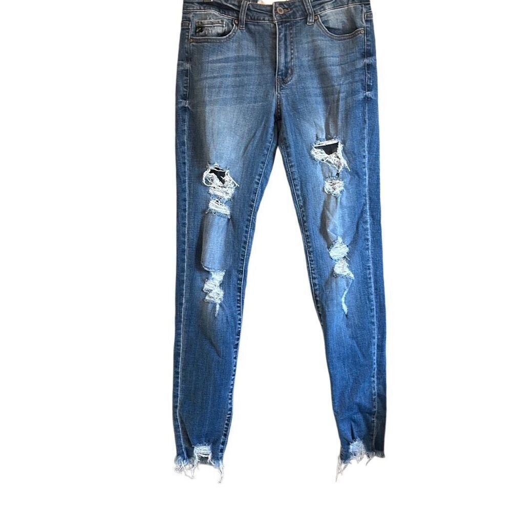 KanCan Jeans Womens Size 9 28 Distressed Skinny Leg Frayed Hem Blue‎ Denim